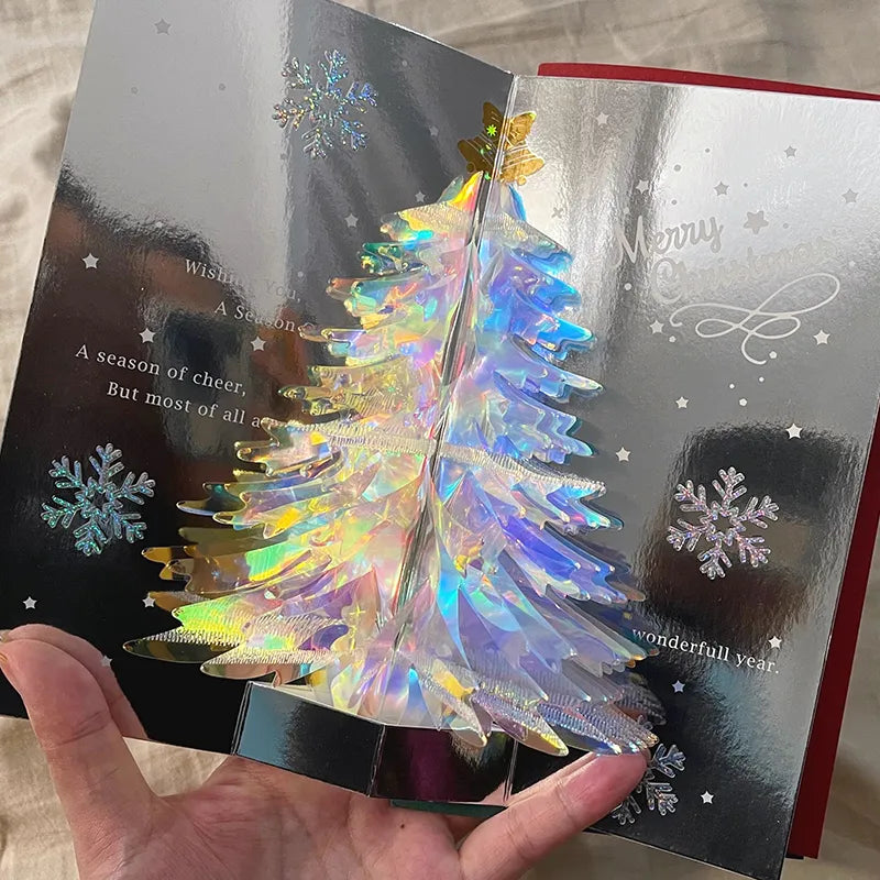 3D Shining Bling Christmas Tree Pop Up Greeting Cards With Envelope