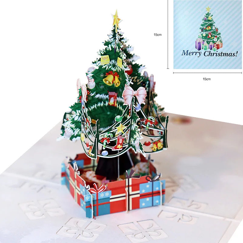 Merry Christmas Cards 3D Pop UP Christmas Tree Cards Christmas Holiday Decoration Winter Gift Laser  Greeting Cards