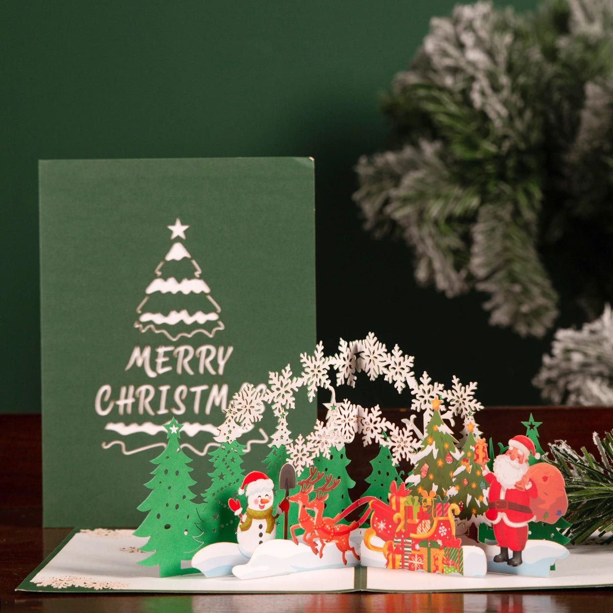 Santa in Forest Christmas Card Pop Up Greeting Cards 3D Xmas Gift for Winter Holiday New Year