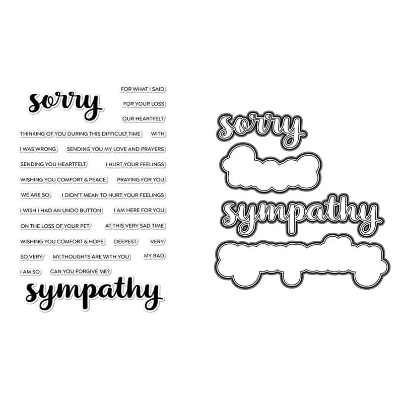 Sorry/Sympathy Clear Stamps and Cutting Dies Phrases Words Sentiments card.